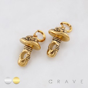 PAIR OF BURNISH MAGICAL MUSHROOM 316L SURGICAL STEEL EARRING